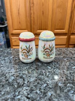Vintage Cancun Seashell Ocean Themed Ceramic Pair of Salt And Pepper Shakers. Brand new never used. Has been on display in a cabinet with a very lar