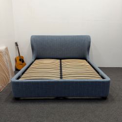 Maxwell Upholstered King Size Bed with Storage - Half Priced (Brand New) Denim Fabric