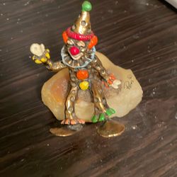 Vintage Ron Lee Brass Clown Sitting On Onyx Bass Figurine