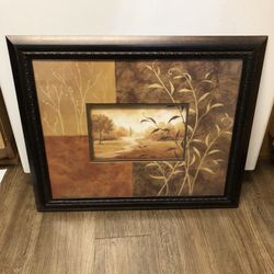 Cropped Sepia Toned Winding River In The Woods Print With Wooden Frame Home Decor
