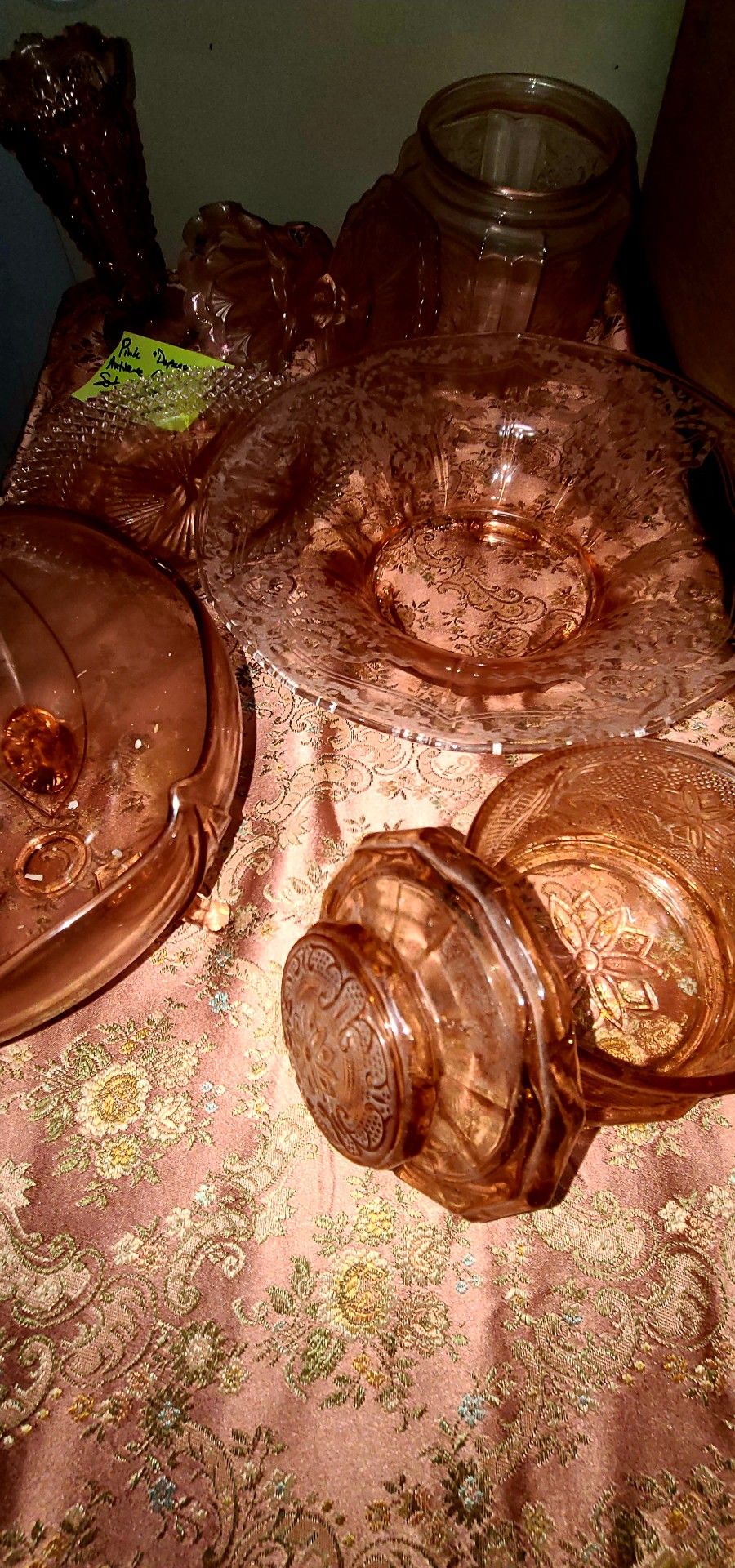 Pink Depression Glass Antique Set Vintage Bowls Bell Glassware Fenton
