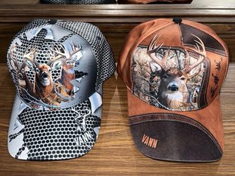 VANN Whitetail Buck Deer Hunting SnapBack Caps Two Hat Lot In White & Orange