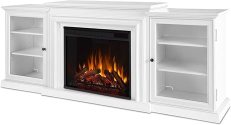 White TV stand with electric fireplace