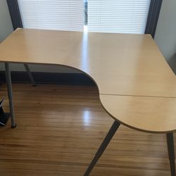 Large L-Desk for Home Office – Light Wood + Metal Legs