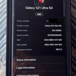 Samsung Galaxy S21 ULTRA 128 GB In Phantom BLACK UNLOCKED