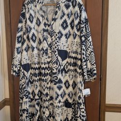 Falls Creek Navy And White Boho Tunic Dress, Size 3XL NWT PENDING SALE
