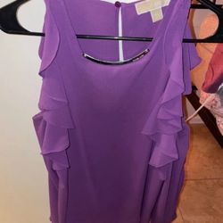 Michael Kors XS Beautiful Purple Fancy Ruffle  Long sleeve cold shoulder blouse