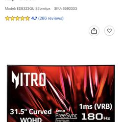 Acer Nitro 31.5” Monitor 180hz 1ms