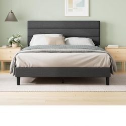 ZINUS Queen Piper Upholstered Platform Bed with Horizontal Paneled Headboard, Wooden Slat Support, No Box Spring Needed, Easy Assembly, Eco Friendly 