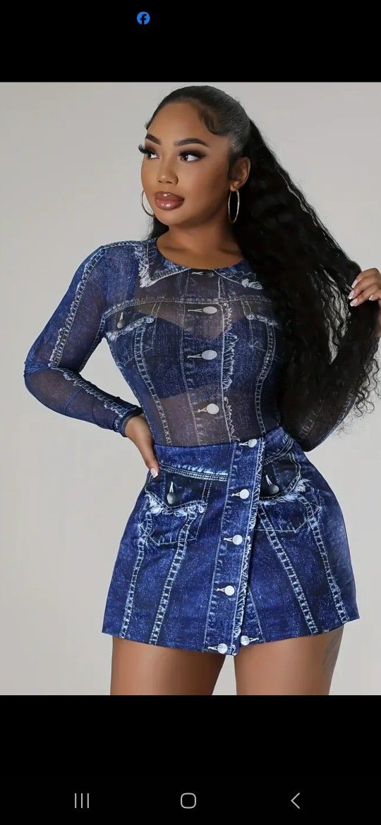 2piece Set Long Sleeve Screws Neck Bodysuit Size Small Medium And Large