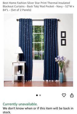 Navy silver star thermal insulated blackout curtains - 2 panels