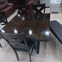 *Holiday Sale Event!!!*---Stellar Kelly Dining Table Sets W/4 Chairs And Bench---Delivery And Financing🤭