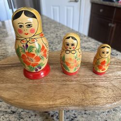 Russian Handmade Matryoshka Nesting Dolls Set Floral Design USSR