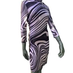 VTG! Versace Jeans Couture Women's 26/40 Viscose Purple & Brown-Grey Dress Long Sleeve Folds Collar