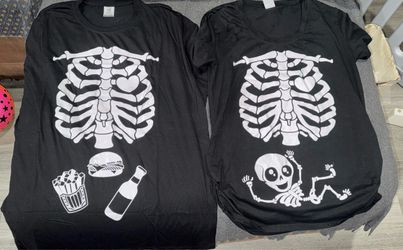 Pregnant skeleton shirt and partner shirt glow in the dark !