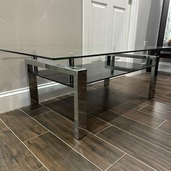 Glass Top And Metal Coffee Table And Corner Table