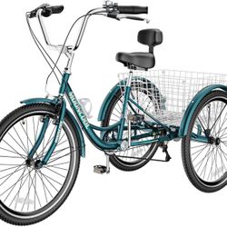 7 Speed Adult Tricycle Trike 20/24/26in 3-Wheel Bike w/ large Basket for senior