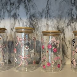 4 Different type of bow deigns 16oz glass cup 