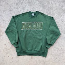 Vintage 90’s WAYNE STATE University Collegiate Crewneck Sweater Green Sz Medium