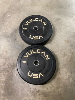 Pair of 45 lbs VULCAN USA Black Bumper Weight Plates - 90 lbs total