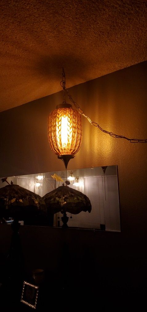 Amber Glass Swag Lamp