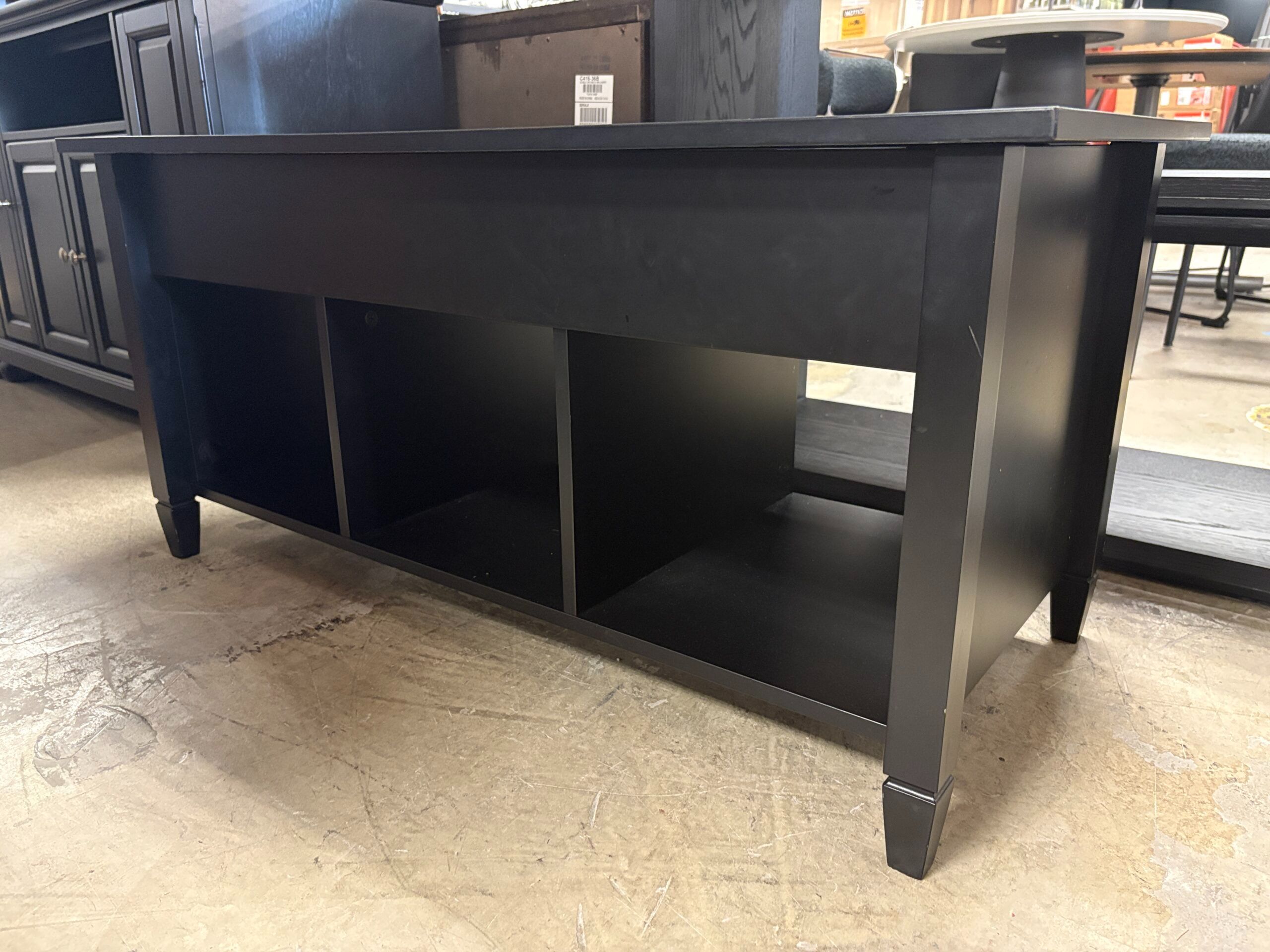 Black Wood Lift Top Coffee Table w/ 3 Storage Cubbies