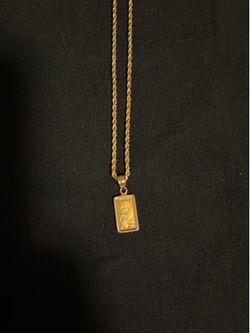 Gold rope chain with 1 gram lady fortune bar