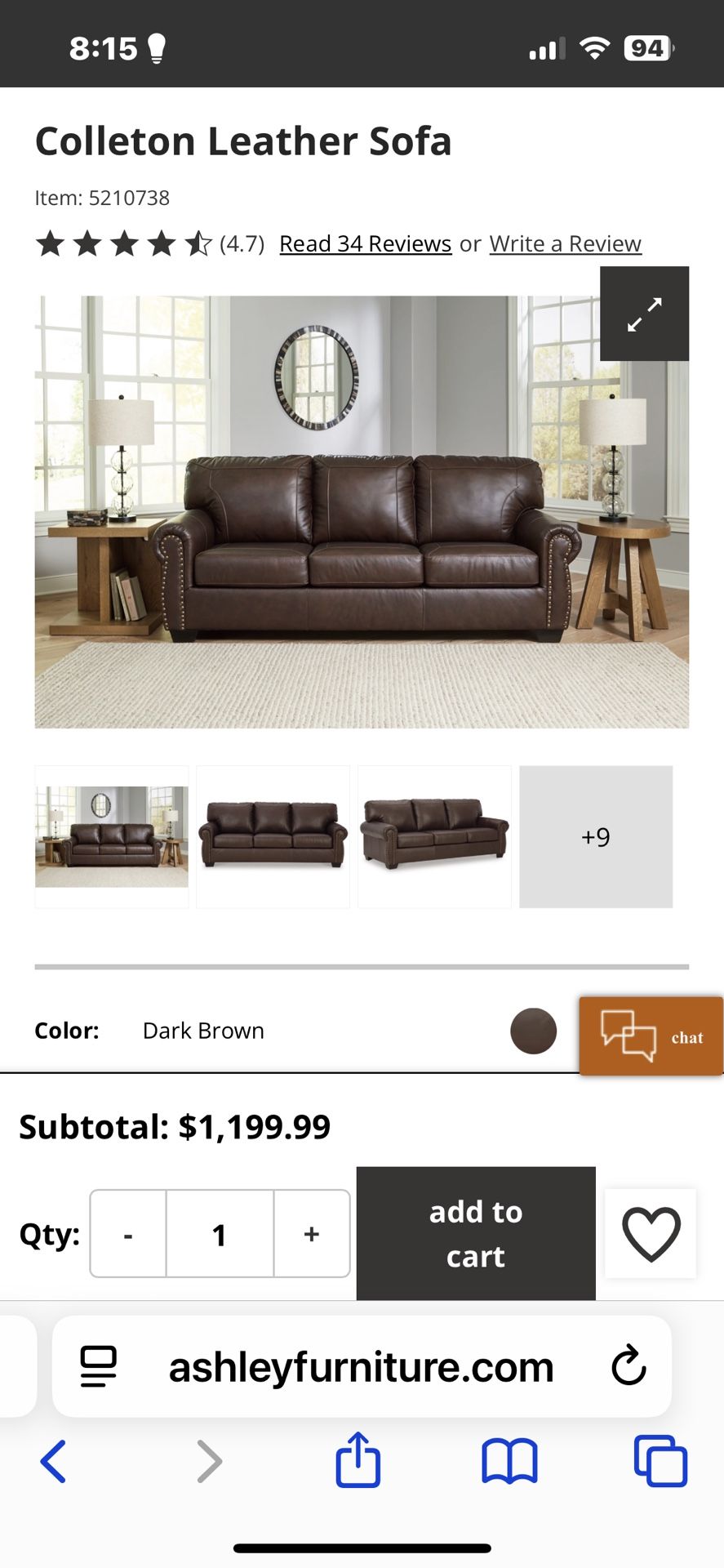 Colleton Leather Sofa (full L/R set) by Ashley
