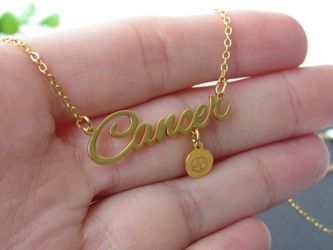 12 Constellation Zodiac Old English Letter Sign Pendant Necklace Astrology, Cancer