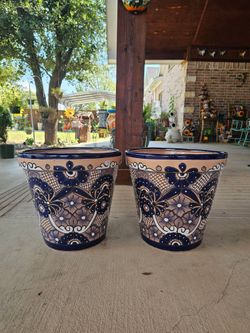 Blue Talavera Large Vase Clay Pots, Planters, Pottery. $65 cada uno