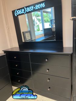 Black eight drawer dresser with mirror new cajonera Comoda