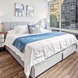 King Bed Frame With 2 Storage Drawers + Free Mattress