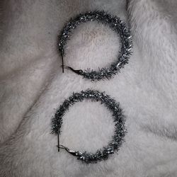 SILVER TINSEL HOOPS $5 OBO 