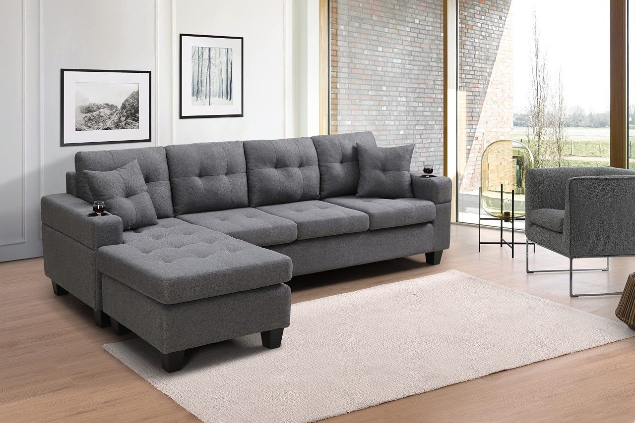 BRAND NEW SECTIONAL COUCH WITH CUP HOLDERS 