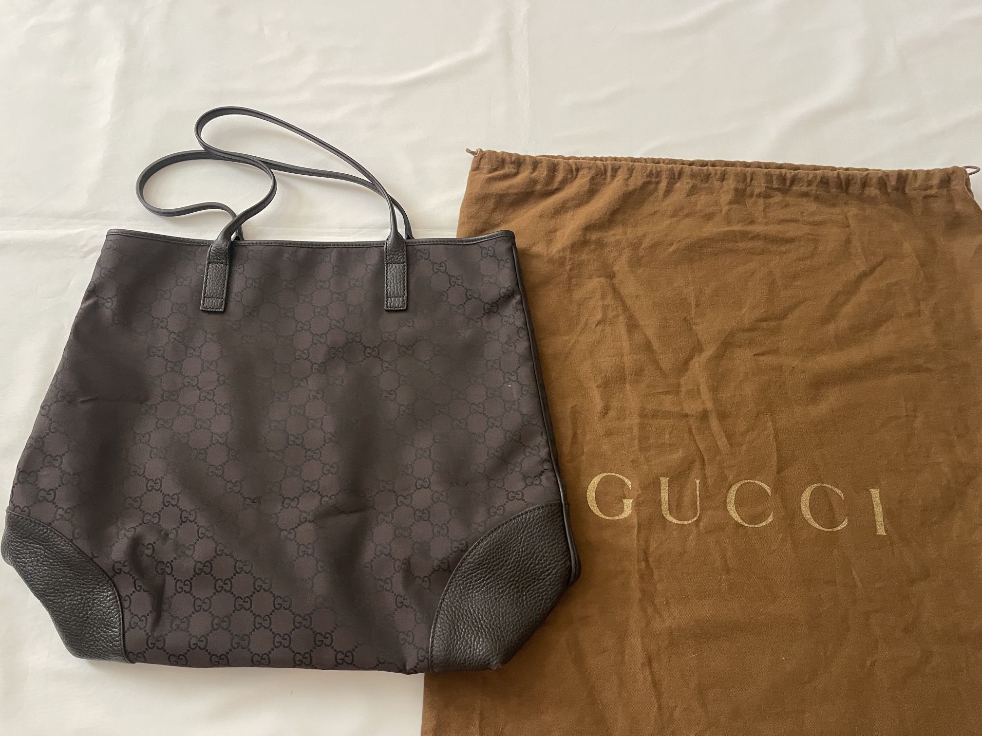 Women Gucci Signature Logo Allover Shopping Bag Tote Shoulder Purse Handbag Brow