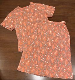 Vintage Orange Floral Two-Piece Skirt and Top Set