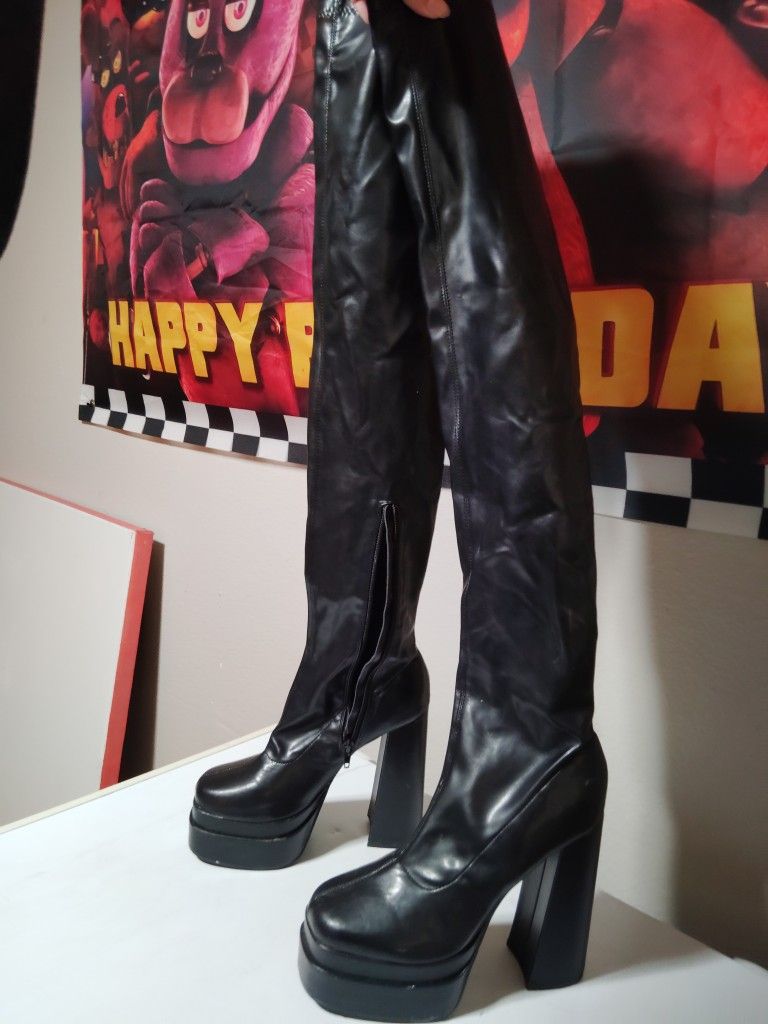 Thigh High Leather Platform Boots