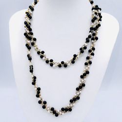Vintage Trifari Gold Tone Chain  & Faux Pearl and Acrylic Beads But Aided Necklace Serpentine 