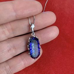 mystic blue quartz pendant necklace in sterling silver