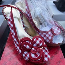 NEW!!! GUESS Red/White Gingham heels