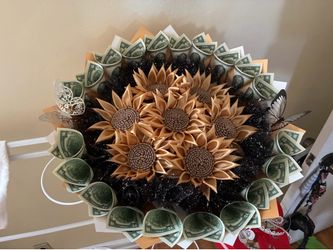 Ribbons sunflowers bouquet for graduation or birthdays.