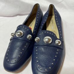 NAPOLEONI Women's Shoes Flat Blue Leather 