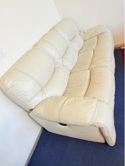 White Leather Reclining Sofa - 3 Seater - Good Condition