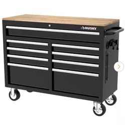 Tool Storage 46 in. W x 18 in. D 9-Drawer Mobile Workbench Cabinet in Gloss Black