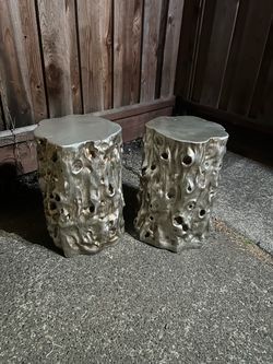 2 Silver Garden Stools - Living Spaces