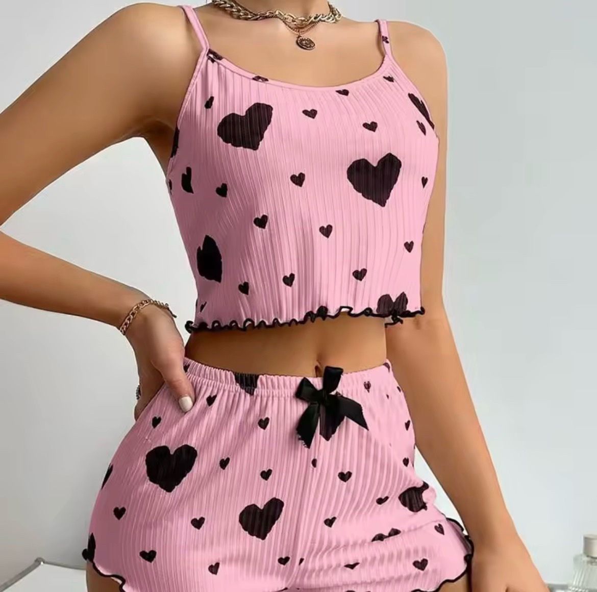 Women's Pajamas Set Sleepwear 2 PCS Short Tank Tops And Shorts S M L XL White Ventilate Soft Casual Love Printing