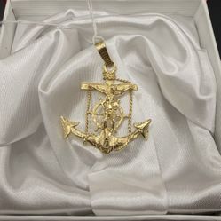 Gold Jesus Anchor Pendant 