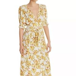 Retail$269 NWOT FAITHFULL THE BRAND Rafa Yellow Floral Midi Dress size US6 M