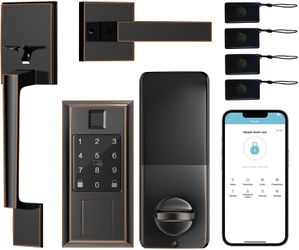 Front Door Smart Lock Set, Keyless Entry Deadbolt and Handle Set, Fingerprint Electronic Door Lock, via Bluetooth App/WiFi(Need Gateway) Control, Oil