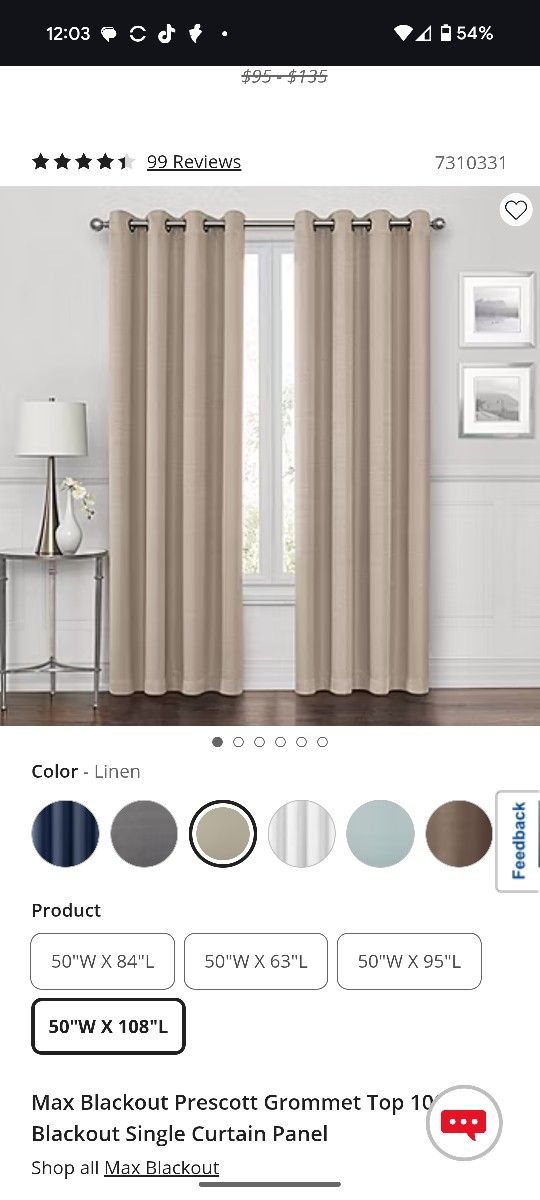12- 9ft Linen Curtains JC Penny